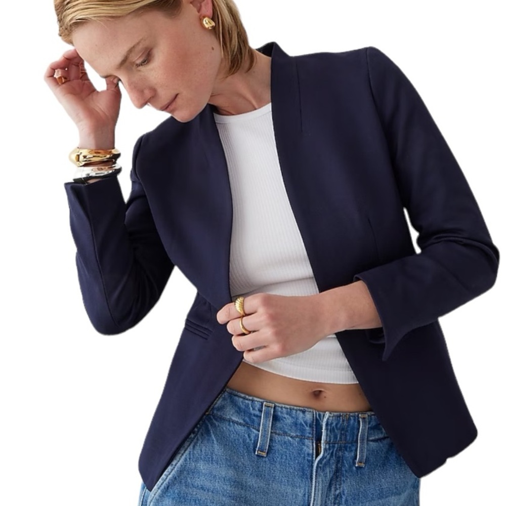J. Crew Womens 6 Navy Going Out 365 Stretch Twill Blazer Jacket